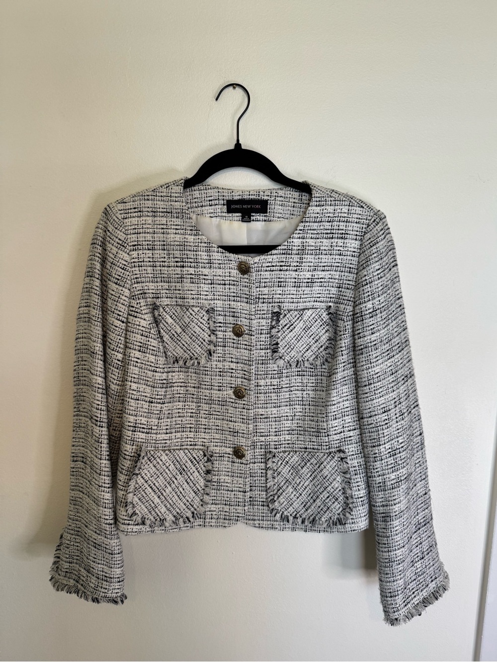 Jones New York Women's Cream & Black Tweed Button Jacket | size 10